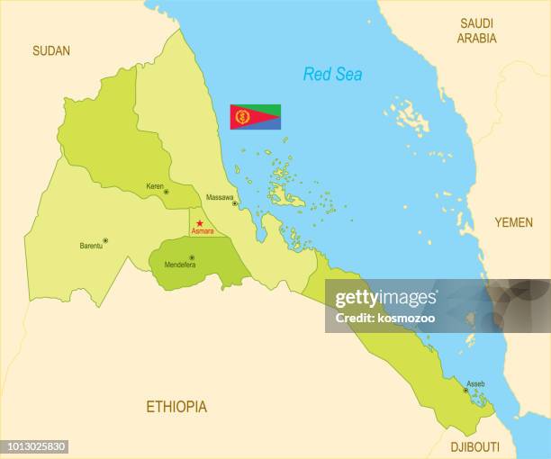 flat map of eritrea with flag - eritrea stock illustrations