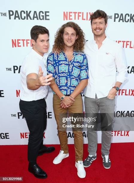 Adam DeVine, Blake Anderson and Anders Holm attend the Los Angeles special screening & after party For The Netflix Film "The Package" at El Cid on...