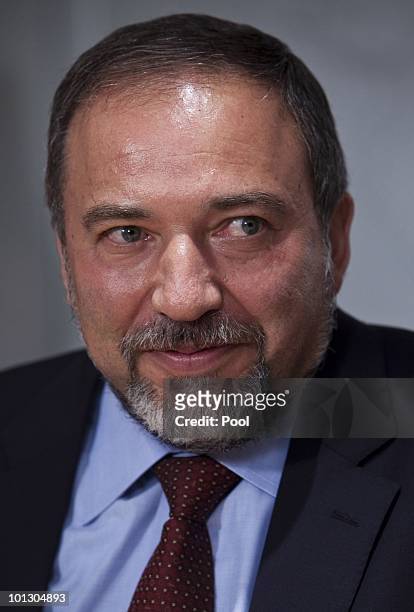 Israeli Foreign Minister Avigdor Lieberman briefs the media during a press conference on May 31, 2010 in Jerusalem, Israel. The killing of at least...