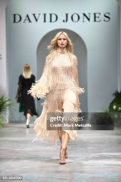 Karolina Kurkova showcases designs by KitX during the media rehearsal ahead of the David Jones Spring Summer 18 Collections Launch at Fox Studios on...