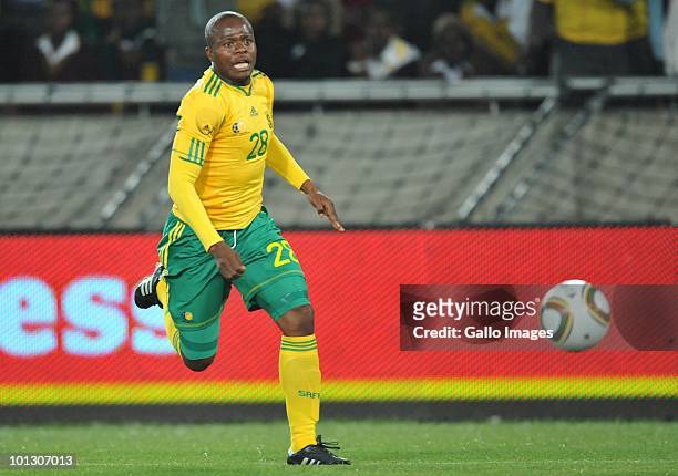 Lucas Thwala of South Africa moves the ball during the International Friendly match between South Africa and Guatemala at the Peter Mokaba Stadium on...