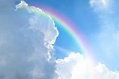 Cloudscape with blue sky and white clouds rainbow
