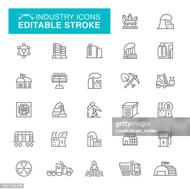 industrie und fabriken linie symbole - schwer stock-grafiken, -clipart, -cartoons und -symbole