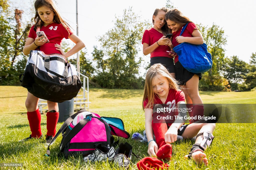 Girls soccer team on field after practice