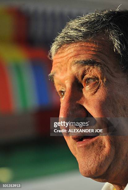 South Africa's national football team coach Carlos Parreira of Brazil gives a press conference on June 1, 2010 in Johannesburg to announce the names...