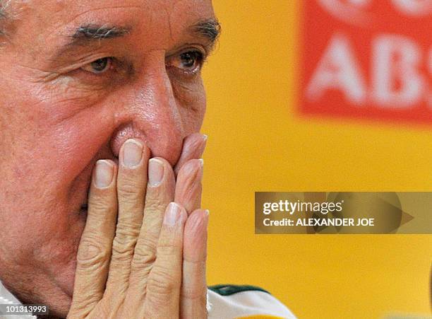 South Africa's national football team coach Carlos Parreira of Brazil gives a press conference on June 1, 2010 in Johannesburg to announce the names...