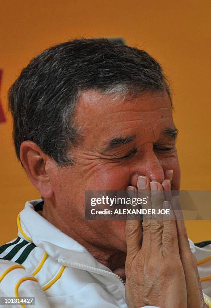 South Africa's national football team coach Carlos Parreira of Brazil gives a press conference on June 1, 2010 in Johannesburg to announce the names...