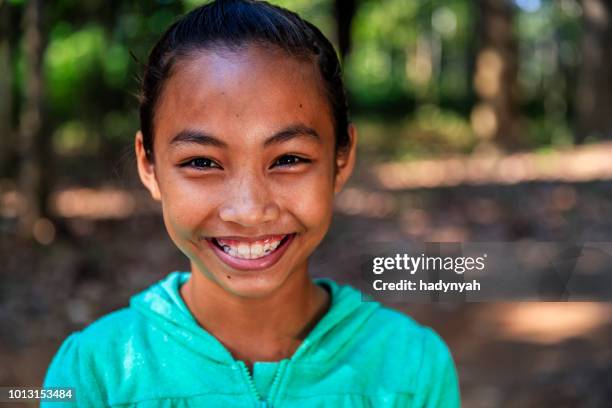 portrait of happy cambodian girl, cambodia - cambodian ethnicity stock pictures, royalty-free photos & images