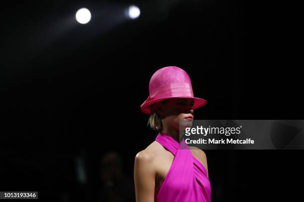 Model walks the runway during the David Jones Spring Summer 18 Collections Launch at Fox Studios on August 8, 2018 in Sydney, Australia.