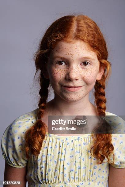 portrait of a little redhead girl - freckle girl stock pictures, royalty-free photos & images