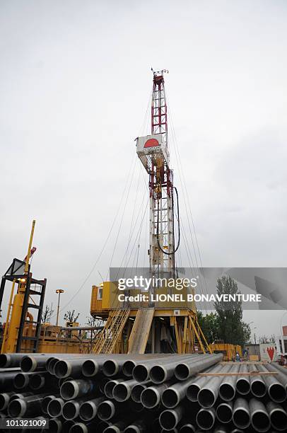 Picture taken on May 14, 2010 shows the drilling of a geothermal borehole near the Paris' Orly airport. The airport plans to provide 25 to 30% of its...