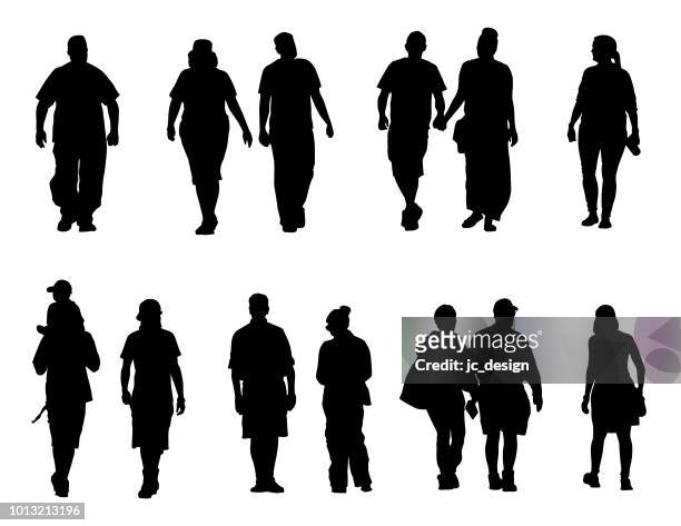 black and white people silhouette illustrations - chubby man shopping stock illustrations