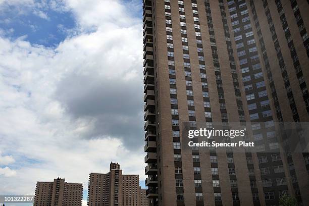 View of residential buildings at Co-op City where workers went on strike on June 1, 2010 in the Bronx borough of New York City. Some 500 maintenance...