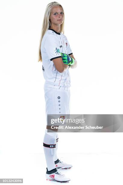 Anna Klink poses during the Bayer Leverkusen Women's team presentation on August 3, 2018 in Leverkusen, Germany.