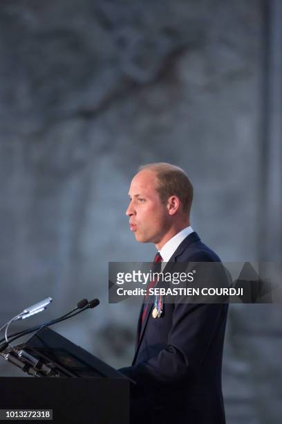 Britain's Prince William, the Duke of Cambridge delivers his speech during a religious ceremony to mark the 100th anniversary of the World War I...