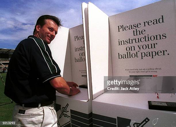 Australia captain Steve Waugh votes in the Australian Republic Referendum vote after net practice ahead of the First Test Match against Pakistan at...