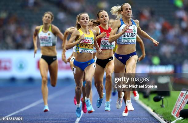 Lynsey Sharp of Great Britain and Nataliya Pryshchepa of Ukraine compete in the Women's 800m Semi finals during day two of the 24th European...