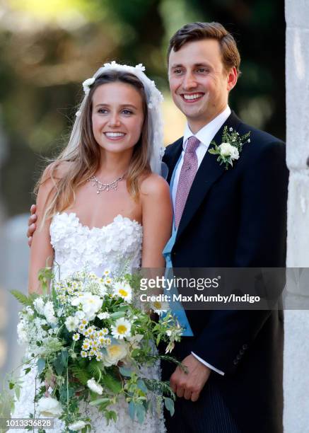 Daisy Jenks and Charlie van Straubenzee leave the church of St Mary the Virgin after their wedding on August 4, 2018 in Frensham, England. Prince...