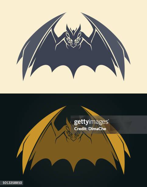 dragon bat icon silhouette - flying bat stock illustrations