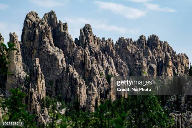 Needles Highway, a National Scenic Byway, and Needles Eye is seen along South Dakota Highway 87 in southwest, South Dakota, United States, on July 9,...