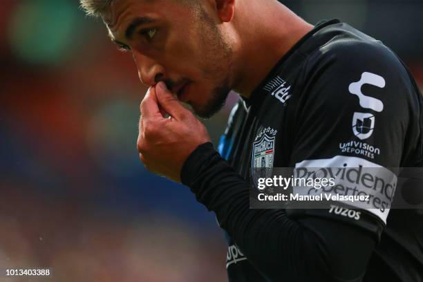 Victor Guzman of Pachuca looks on during the third round match between Pachuca and Club America as part of the Torneo Apertura 2018 Liga MX at...