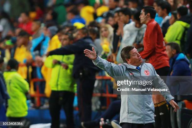 Miguel Herrera coach of America give instructions during the third round match between Pachuca and Club America as part of the Torneo Apertura 2018...