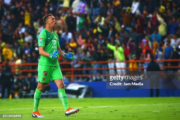 Agustin Marchesin of America celebrates after the first goal of his team during the third round match between Pachuca and Club America as part of the...