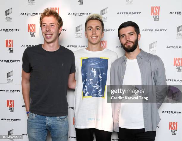 Calfreezy, Miniminter and Zerkaa attend the World Premiere of 'KSI: Can't Lose' documentary at Picturehouse Central on August 8, 2018 in London,...