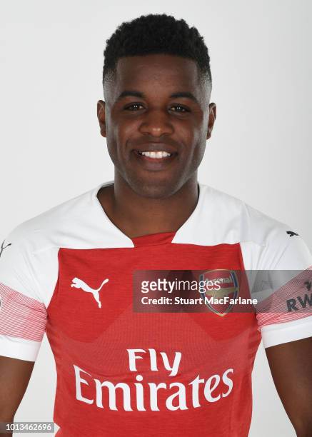 Joel Campbell of Arsenal at London Colney on August 8, 2018 in St Albans, England.
