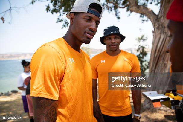 Paul George and Russell Westbrook attend the 2nd annual Paul George fishing tournament at Castaic Lake on August 4, 2018 in Los Angeles, California