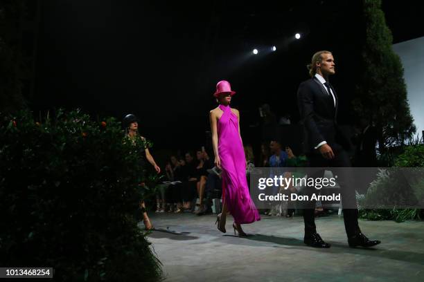 Models showcase designs during the David Jones Spring Summer 18 Collections Launch at Fox Studios on August 8, 2018 in Sydney, Australia.