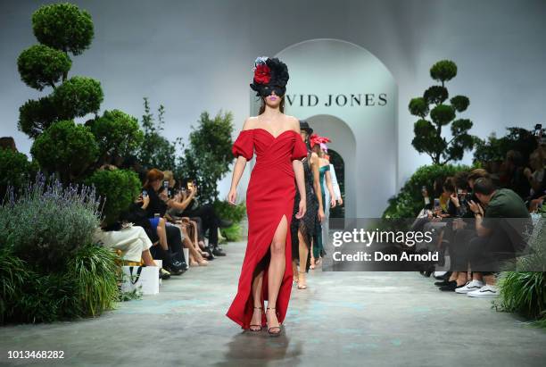 Models showcase designs during the David Jones Spring Summer 18 Collections Launch at Fox Studios on August 8, 2018 in Sydney, Australia.