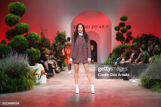 Jessica Gomes showcases designs during the David Jones Spring Summer 18 Collections Launch at Fox Studios on August 8, 2018 in Sydney, Australia.