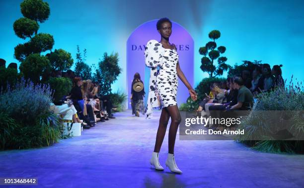 Adut Akech showcases designs during the David Jones Spring Summer 18 Collections Launch at Fox Studios on August 8, 2018 in Sydney, Australia.