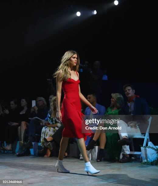 Victoria Lee showcases designs during the David Jones Spring Summer 18 Collections Launch at Fox Studios on August 8, 2018 in Sydney, Australia.