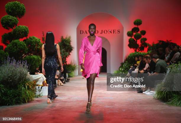 Models showcase designs during the David Jones Spring Summer 18 Collections Launch at Fox Studios on August 8, 2018 in Sydney, Australia.