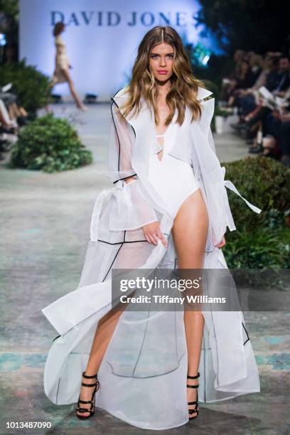 Victoria Lee showcases designs by Jets designs during the David Jones Spring Summer 18 Collections Launch at Fox Studios on August 8, 2018 in Sydney,...