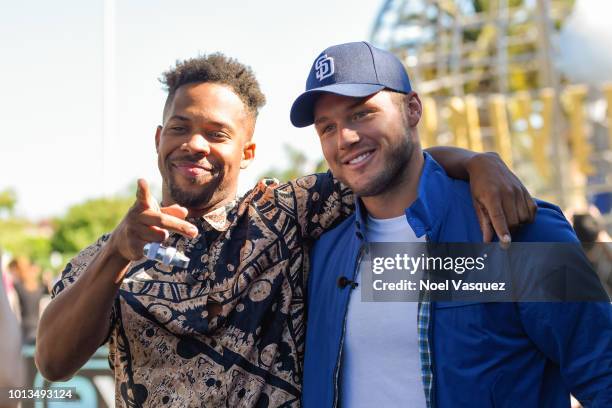 Wills Reid and Colton Underwood visit "Extra" at Universal Studios Hollywood on August 8, 2018 in Universal City, California.