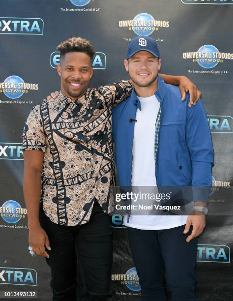 Wills Reid and Colton Underwood visit "Extra" at Universal Studios Hollywood on August 8, 2018 in Universal City, California.