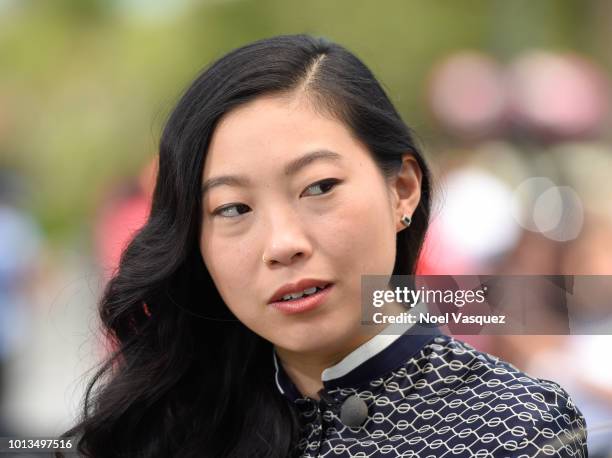 Awkwafina visits "Extra" at Universal Studios Hollywood on August 8, 2018 in Universal City, California.