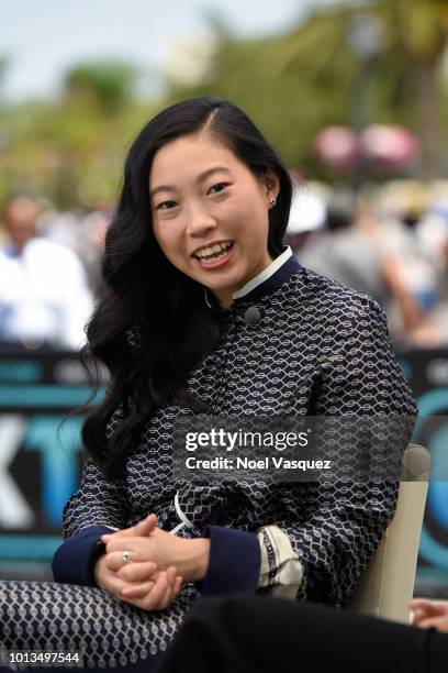 Awkwafina visits "Extra" at Universal Studios Hollywood on August 8, 2018 in Universal City, California.