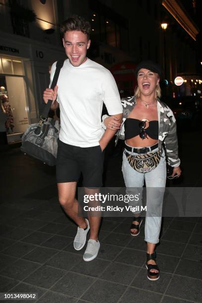 Ethan Allen and Gabby Allen seen on a night out after dinner at Chotto Matte on August 8, 2018 in London, England.