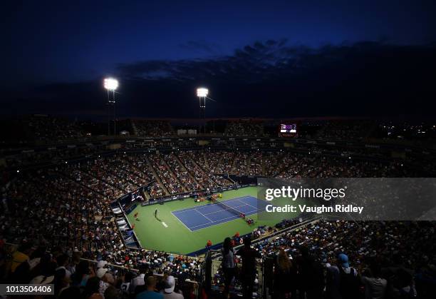 General view of Centre Court as Rafael Nadal of Spain plays a 2nd round match against Benoit Paire of France on Day 3 of the Rogers Cup at Aviva...