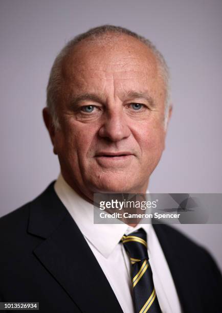 Australian Socceroos and Olyroos coach Graham Arnold speaks to the media during a press conference at the FFA Offices on August 9, 2018 in Sydney,...