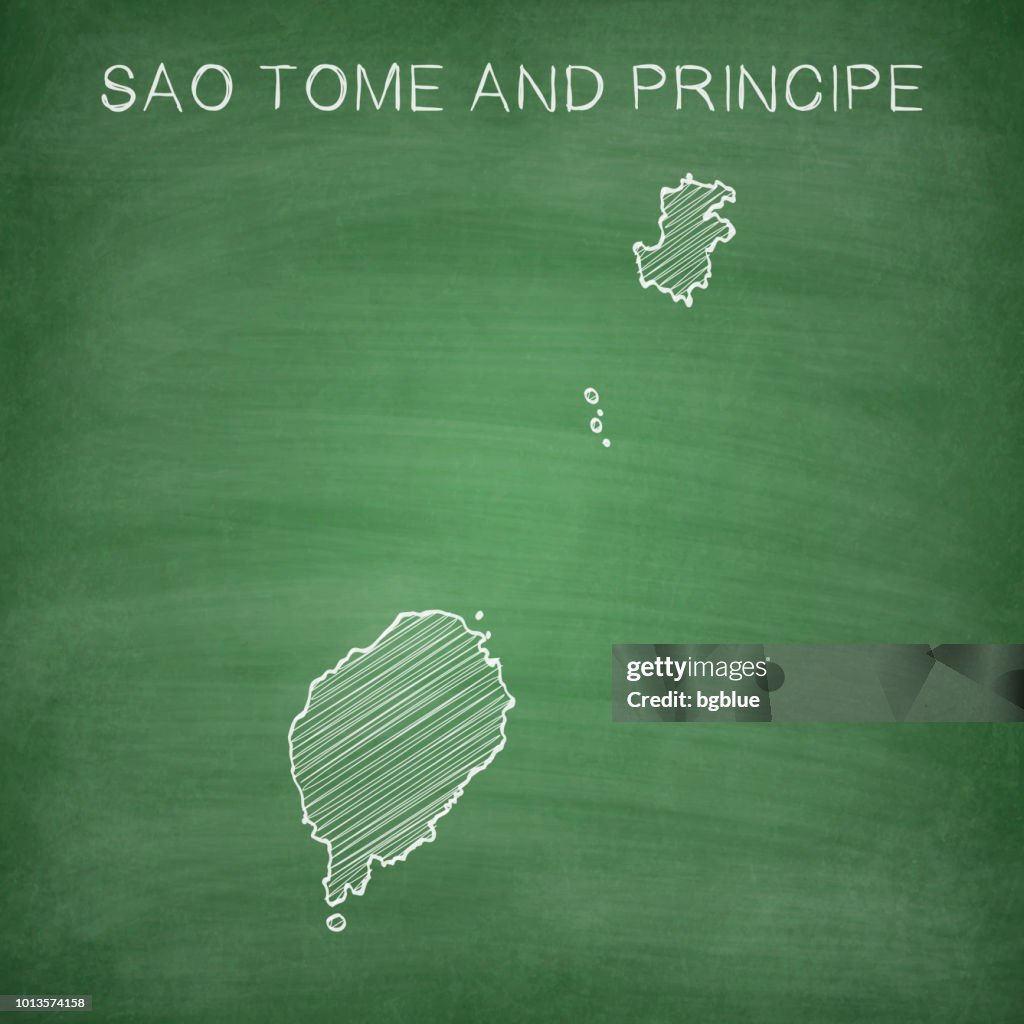 Sao Tome And Principe Map Drawn On Chalkboard Blackboard High-Res