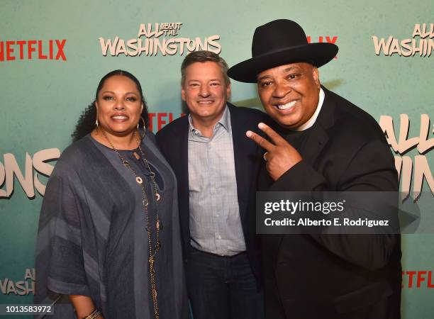 Justine Simmons, Ted Sarandos and Rev Run attend a screening of Netflix's "All About The Washingtons" at Madera Kitchen & Bar on August 8, 2018 in...