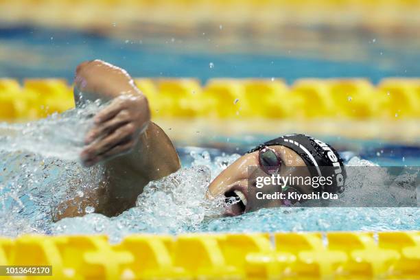 Sakiko Shimizu of Japan competes in the Women's 400m Individual Medley heat on day one of the Pan Pacific Swimming Championships at Tokyo Tatsumi...