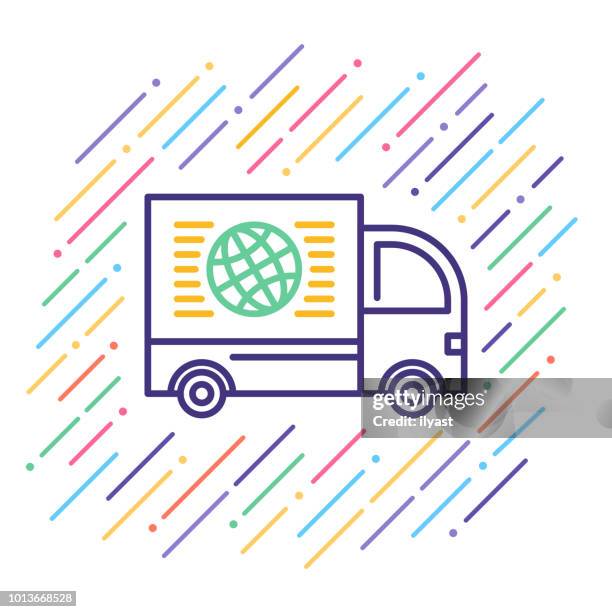 freight transportation line icon - delivery van driver stock illustrations