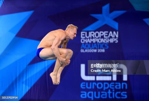 Ilia Zakharov of Russia competes in the men's 3m springbard preliminary round during the diving on Day eight of the European Championships Glasgow...