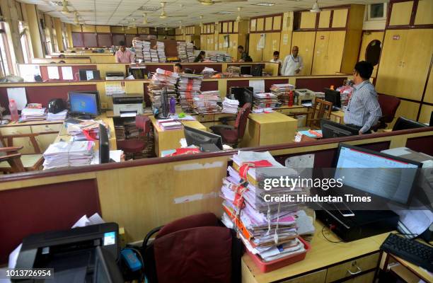 Empty office of Mantralaya, the state secretariat, as the employees protest for 7th pay commission outside Mantralaya, on August 7, 2018 in Mumbai,...